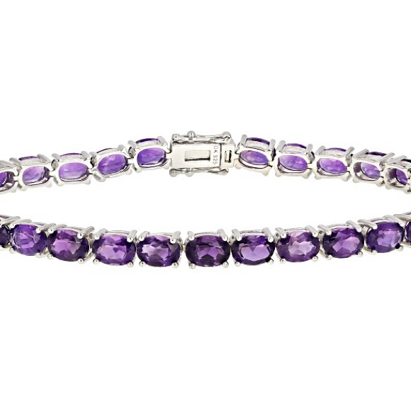 Purple Amethyst 💜 Rhodium Over Sterling Silver Bracelet - Picture 3 of 14